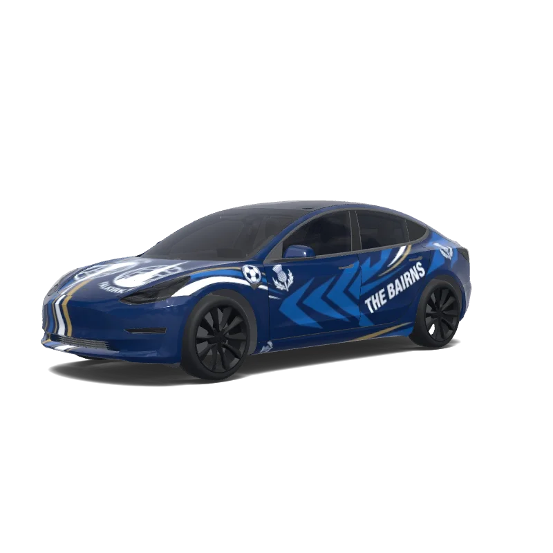Tesla Model 3 with a Blue wrap, 3D Paint Shop preview