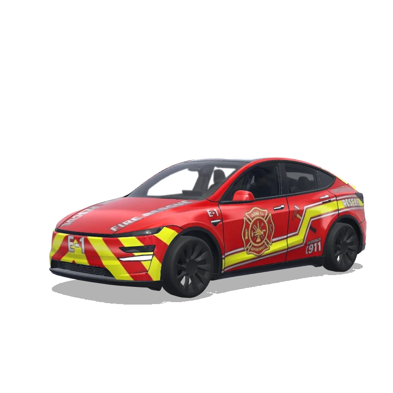 Tesla Model Y (2025+) Premium with a Flames wrap, 3D Paint Shop preview