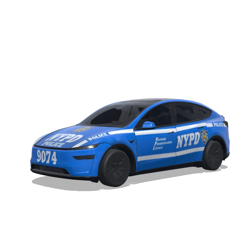 Tesla Model Y L wrap design - NYPD警车车衣。主题色使用#009DFF,只修改蓝色条纹的颜色和NYPD字母的色号。其他颜色和logo不修改。