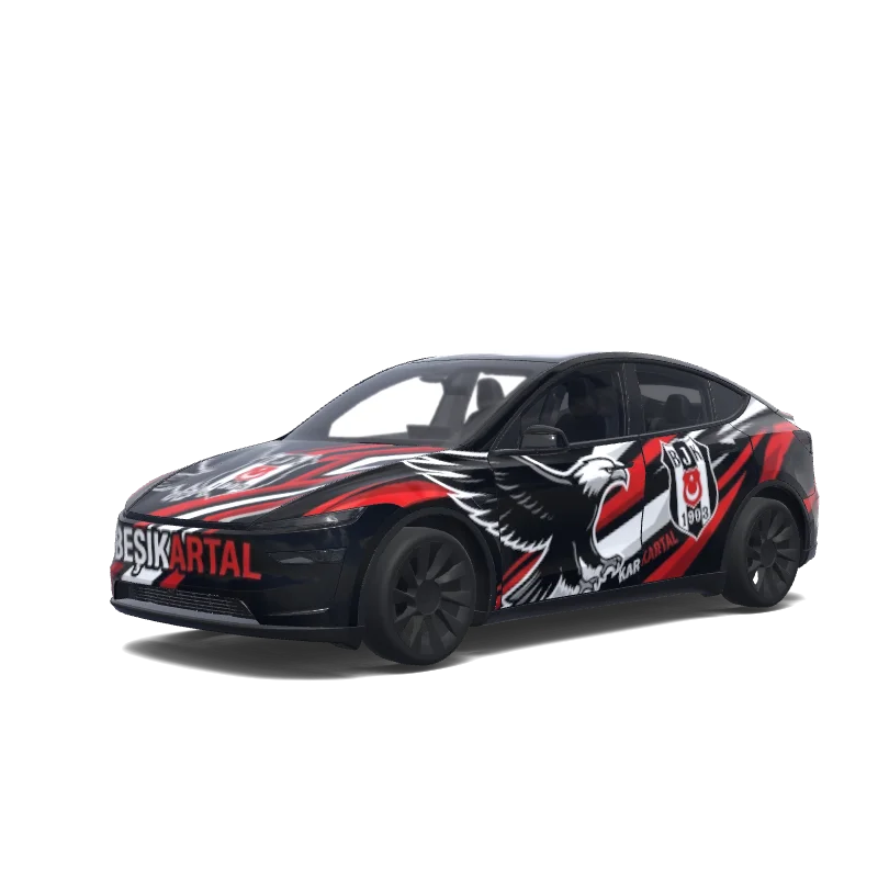 Tesla Model Y (2025+) wrap design - Karakartal beşiktaş logolu bir dizayn istiyorum.