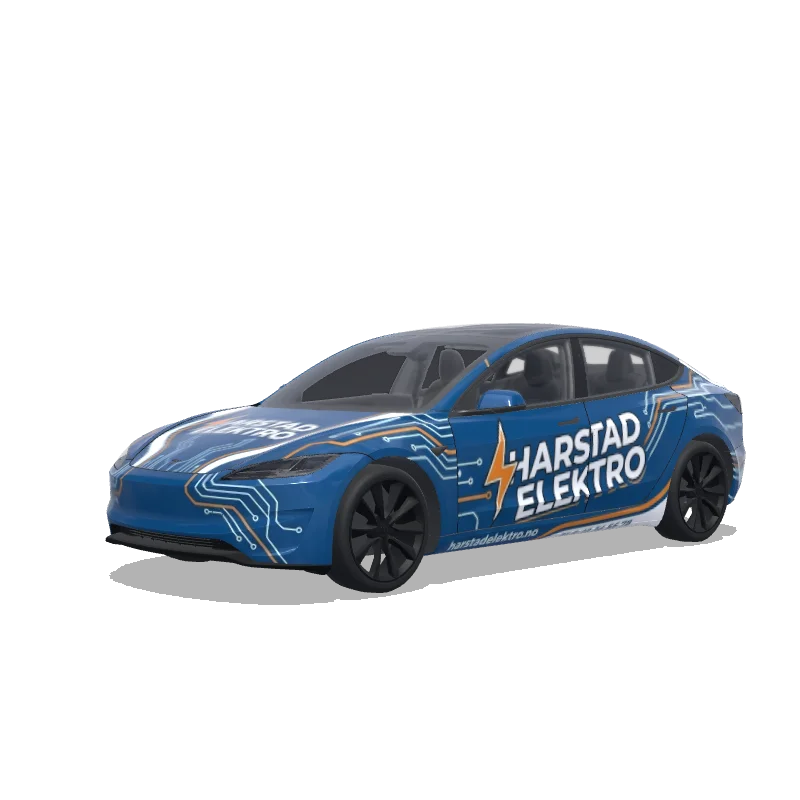 Tesla Model 3 (2024+) wrap design - lag det som et frima bil med Harstad Elektro logo på.