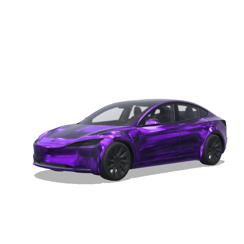 Tesla Model 3 (2024+) Standard & Premium with a Chrome wrap, 3D Paint Shop preview