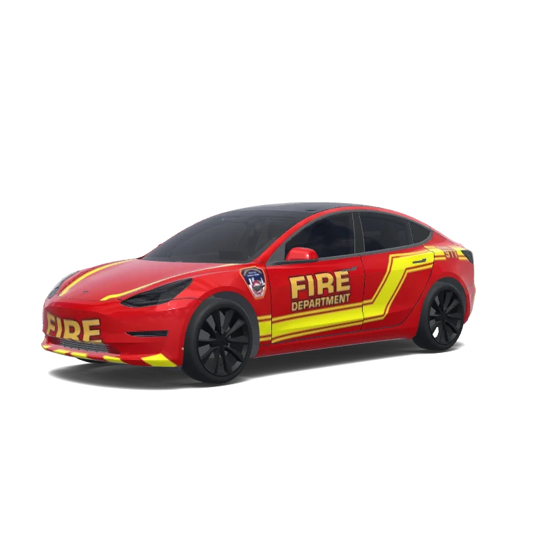 Tesla Model 3 with a Flames wrap, 3D Paint Shop preview