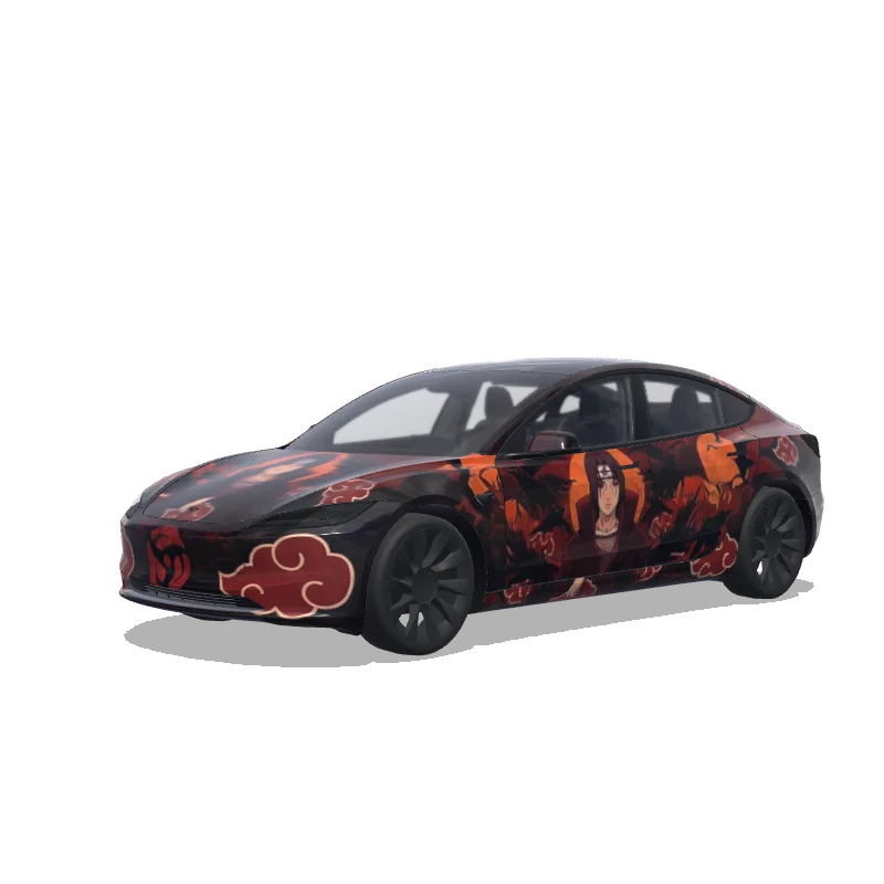 Tesla Model 3 (2024+) with a Akatsuki Red Clouds wrap, 3D preview