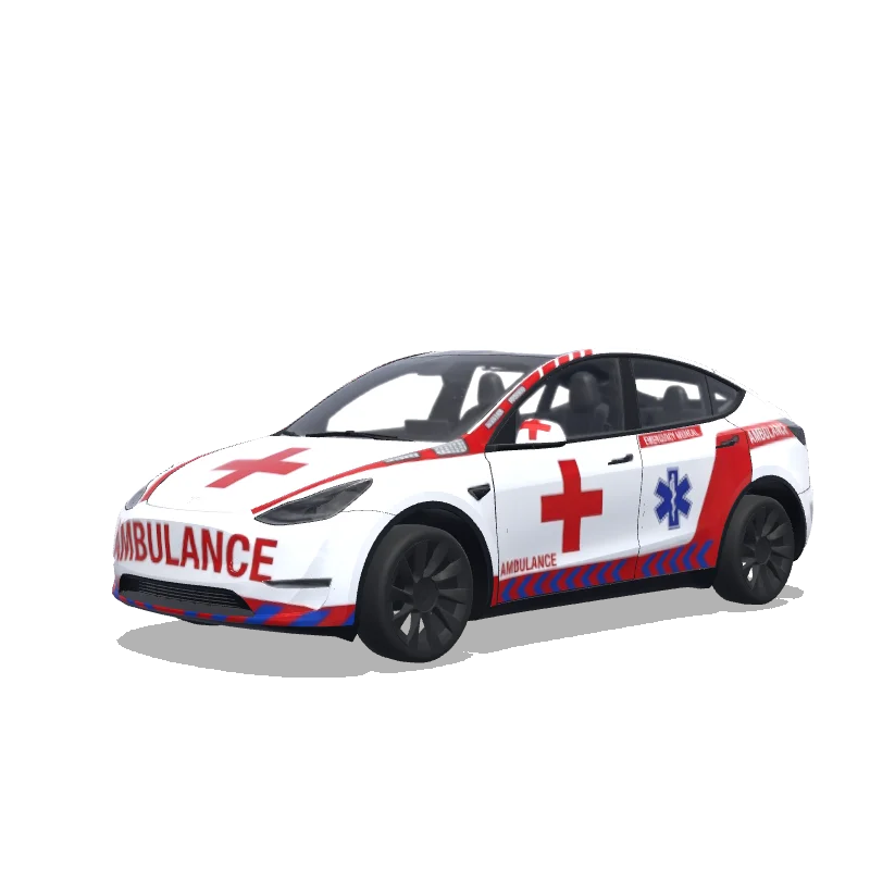 Tesla Model Y with a Ambulance Livery with Red Crosses wrap, 3D preview