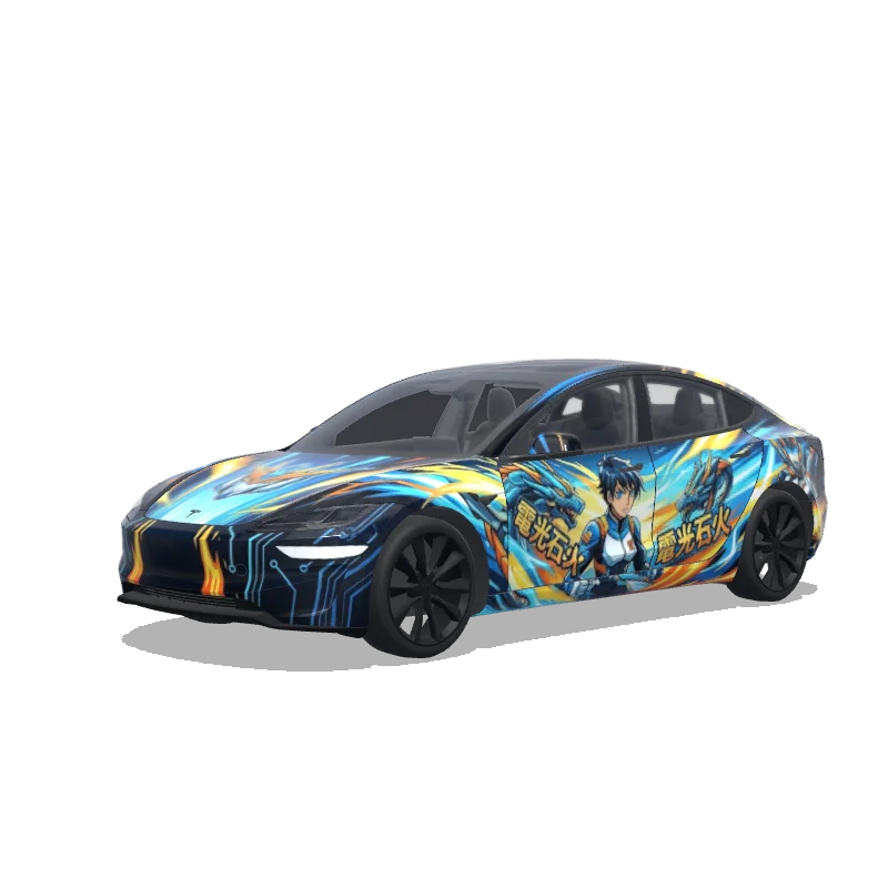 Tesla Model 3 (2024+) with a Anime wrap, 3D Paint Shop preview