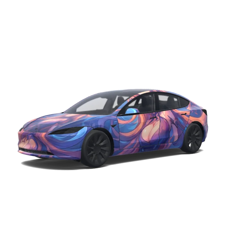 Tesla Model 3 (2024+) with a Anime wrap, 3D Paint Shop preview