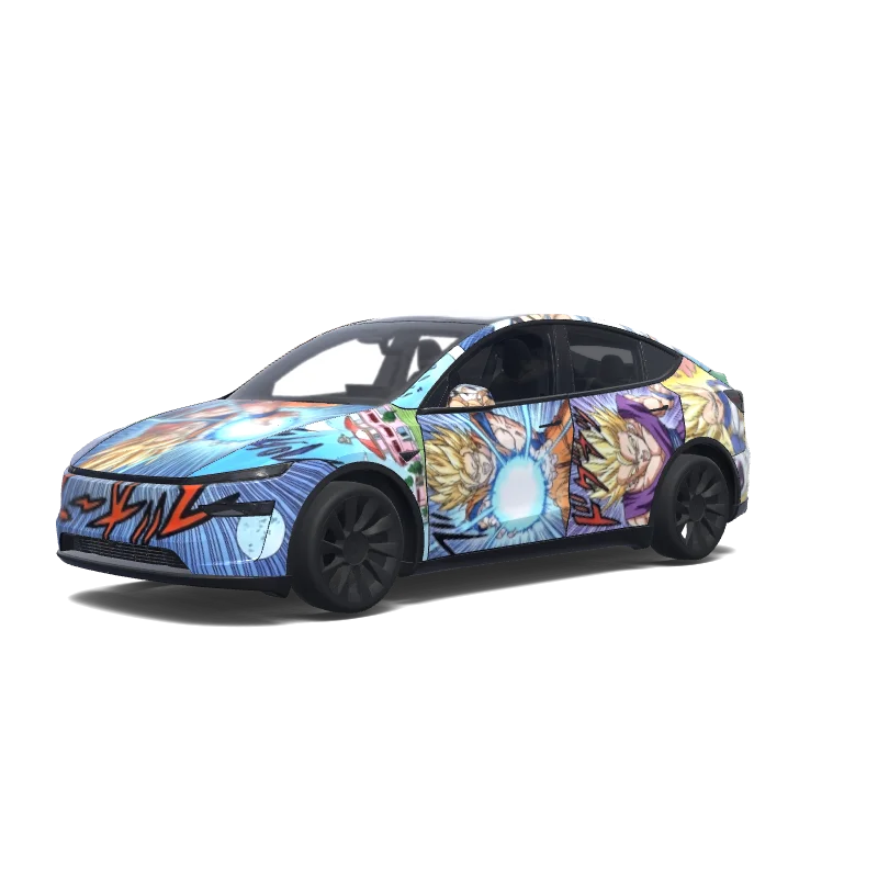 Tesla Model Y (2025+) with a Anime wrap, 3D Paint Shop preview