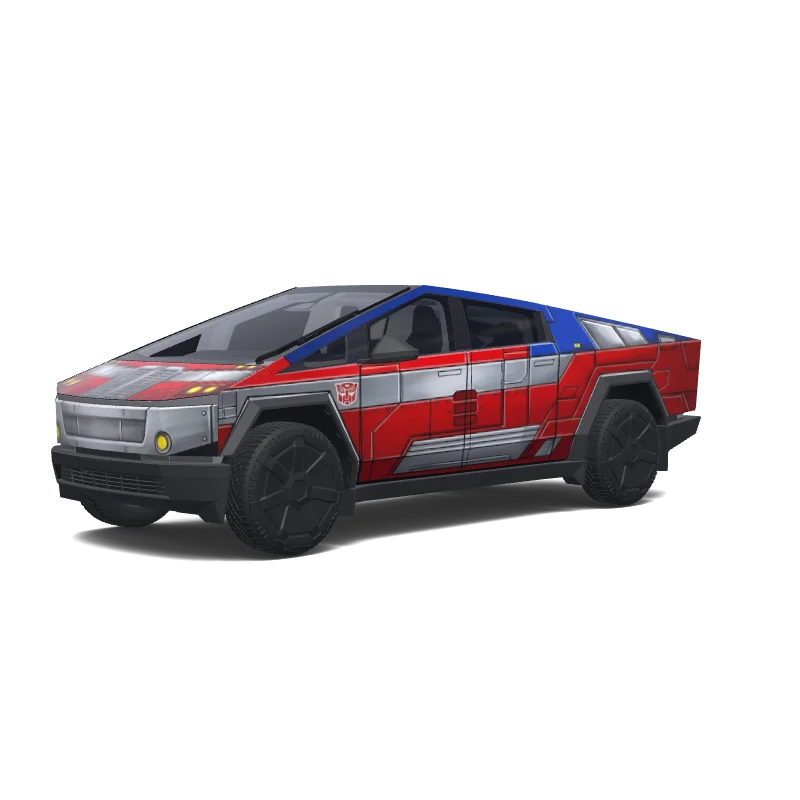 Tesla Cybertruck with a Autobot Red and Blue Armor Panels wrap, 3D preview