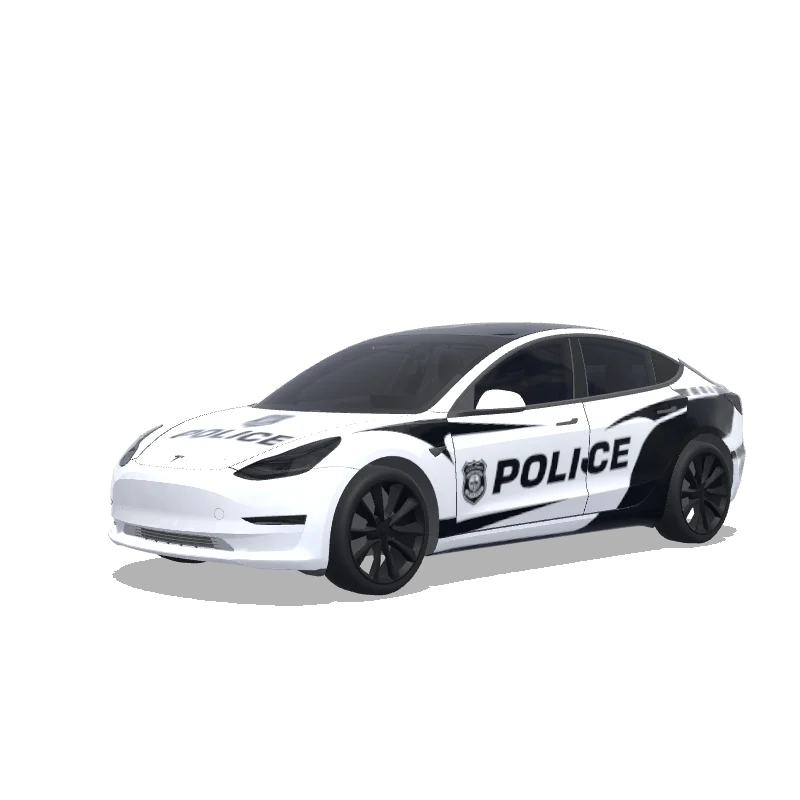 Tesla Model 3 with a Police wrap, 3D Paint Shop preview