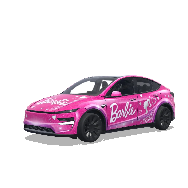 Tesla Model Y (2025+) with a Barbie Pink Dream Car wrap, 3D preview