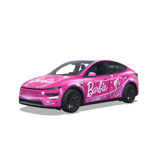 Tesla Model Y (2025+) with a Barbie Pink Dream Car wrap, 3D preview
