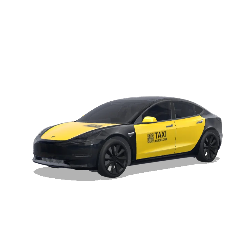 Tesla Model 3 with a Barcelona Taxi Black and Yellow wrap, 3D preview