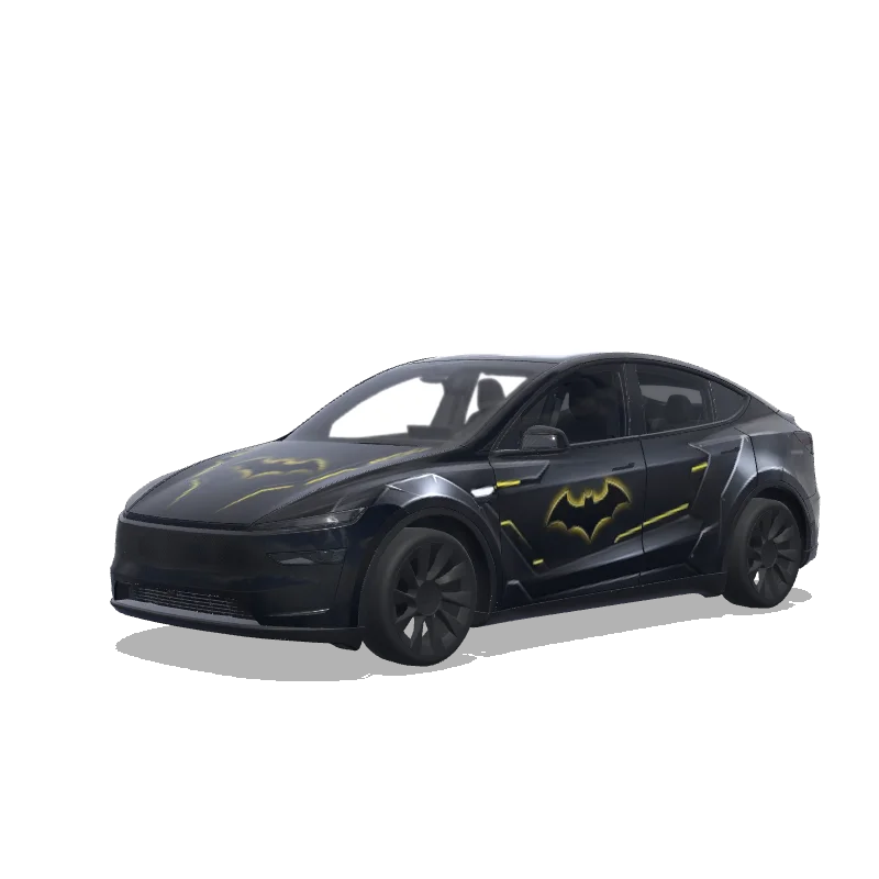 Tesla Model Y (2025+) with a Batman Logo Black and Gold wrap, 3D preview