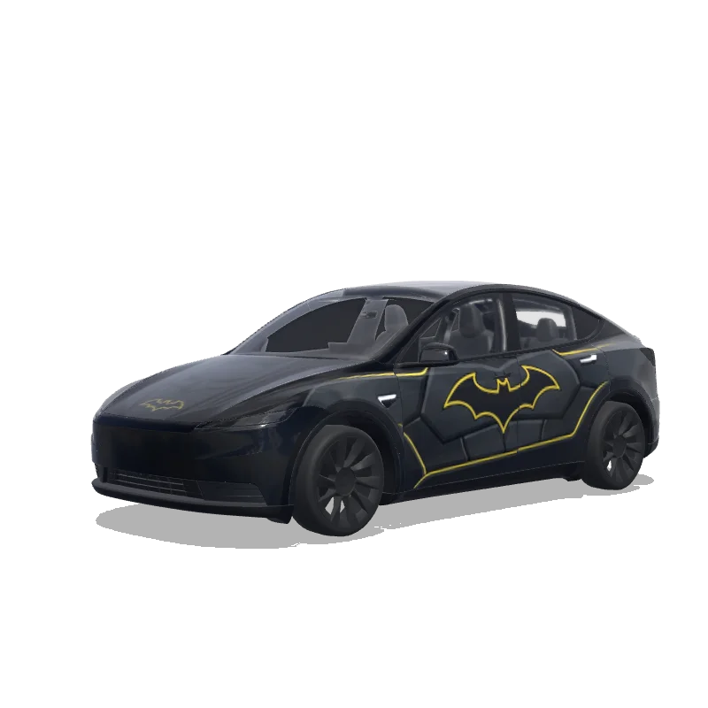 Tesla Model Y (2025+) with a Batman wrap, 3D Paint Shop preview