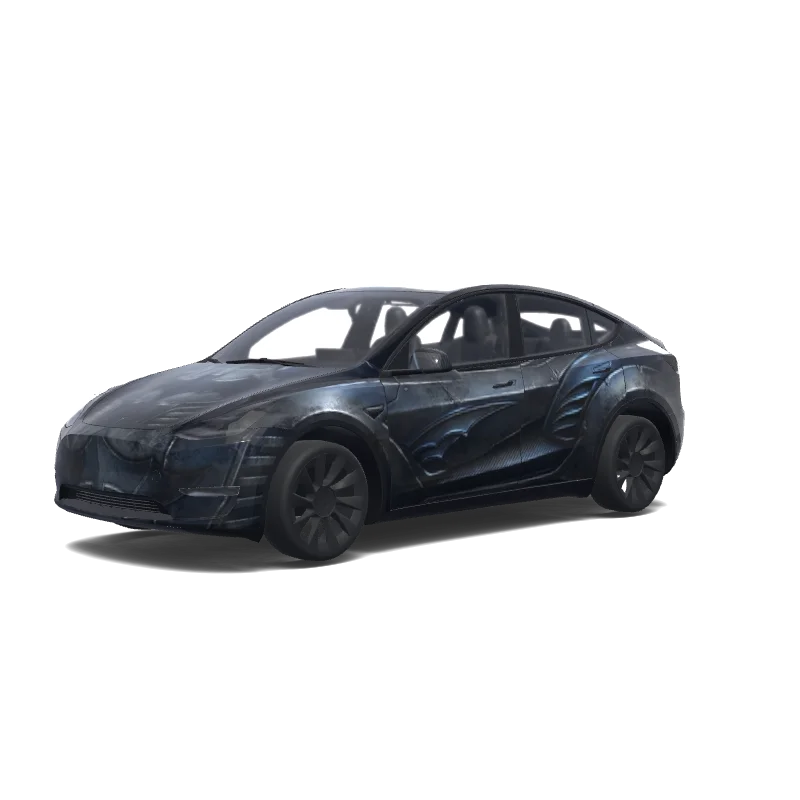 Tesla Model Y with a Batman wrap, 3D Paint Shop preview