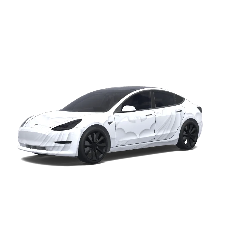 Tesla Model 3 with a Batman white wrap, 3D preview
