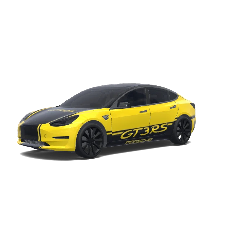Tesla Model 3 with a Black And Yellow wrap, 3D preview