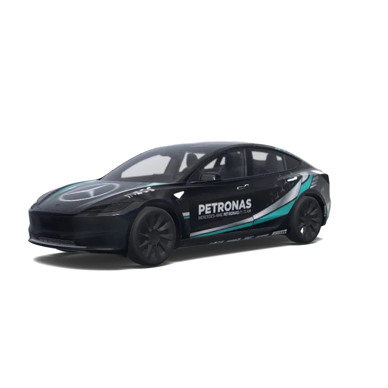 Tesla Model 3 (2024+) with a Black wrap, 3D Paint Shop preview