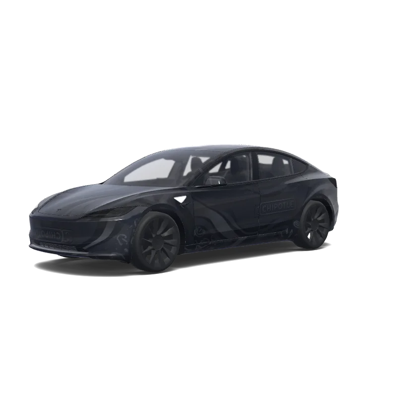 Tesla Model 3 (2024+) with a Black wrap, 3D Paint Shop preview