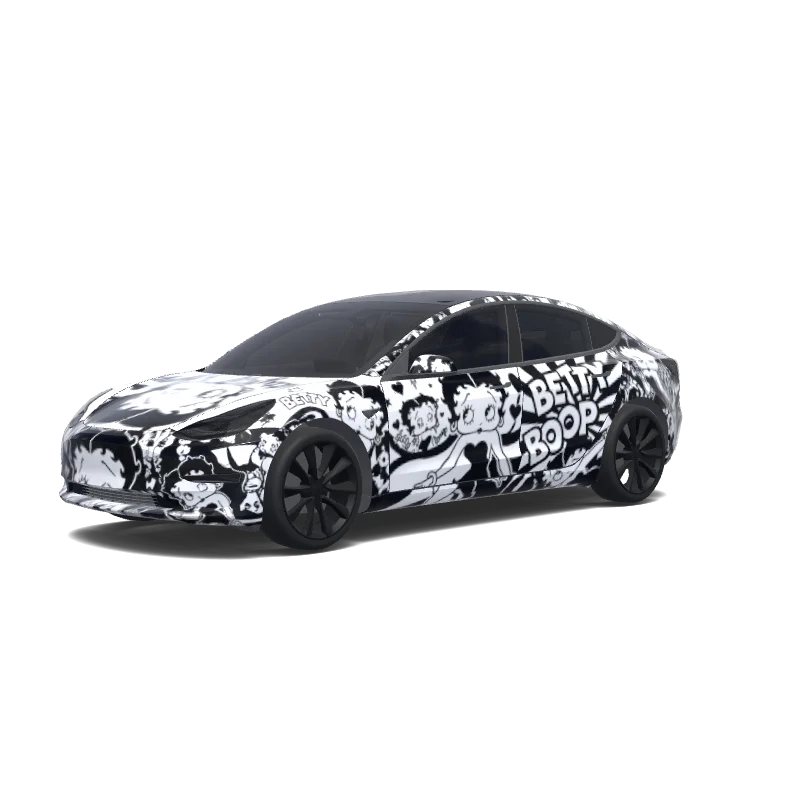 Tesla Model 3 with a Black wrap, 3D Paint Shop preview