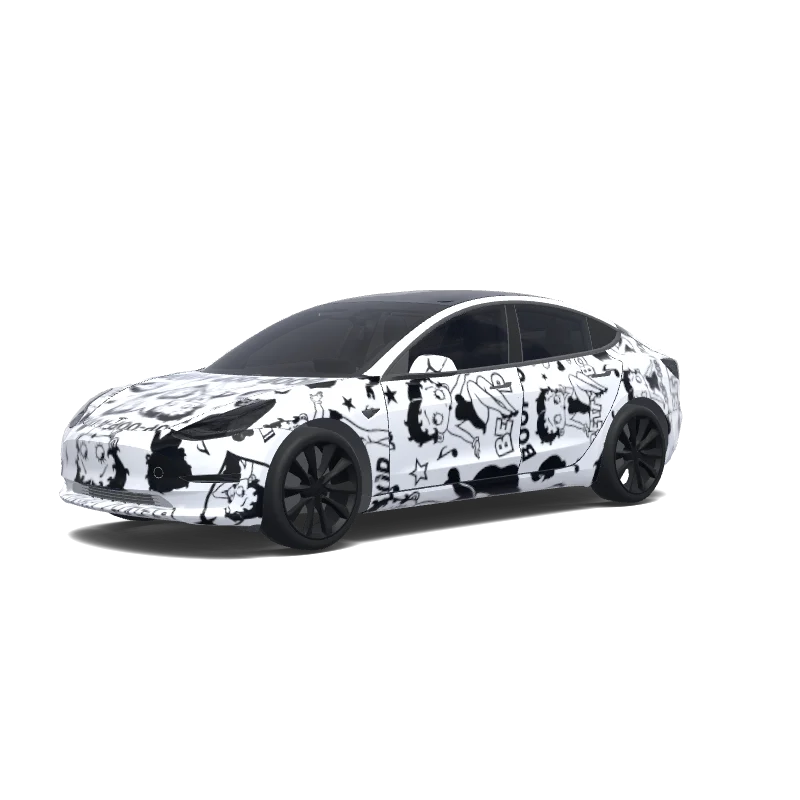 Tesla Model 3 with a Black wrap, 3D Paint Shop preview