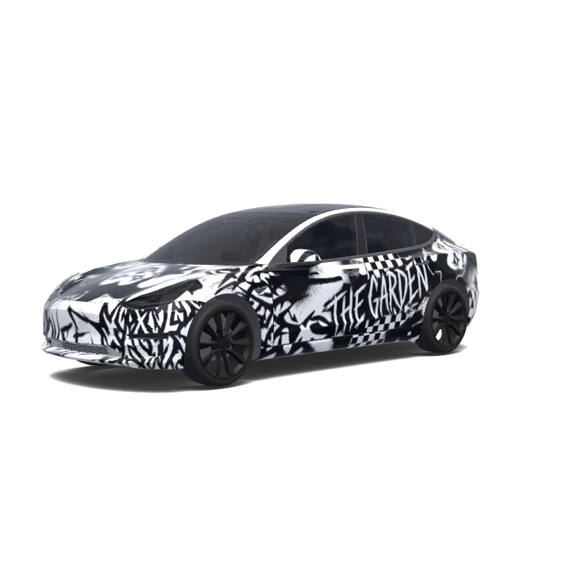 Tesla Model 3 with a Black wrap, 3D Paint Shop preview