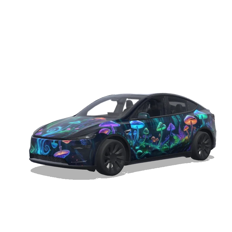 Tesla Model Y (2025+) with a Black wrap, 3D Paint Shop preview