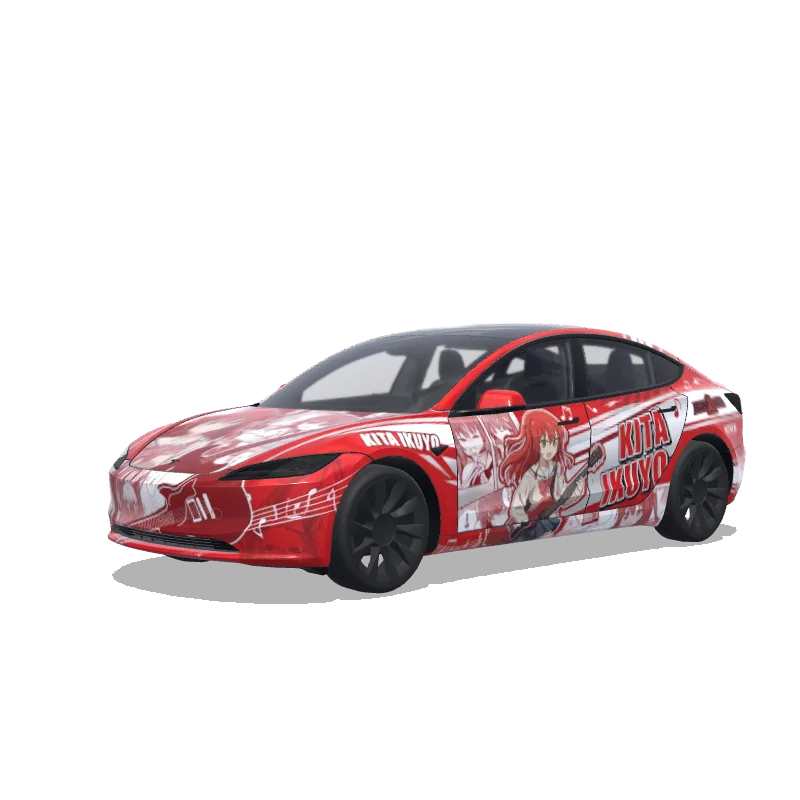 Tesla Model 3 (2024+) with a Bocchi the Rock Kita Ikuyo wrap, 3D preview
