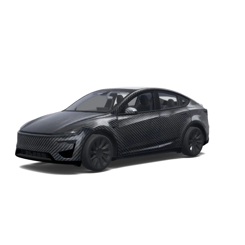 Tesla Model Y (2025+) with a Carbon Fiber wrap, 3D Paint Shop preview