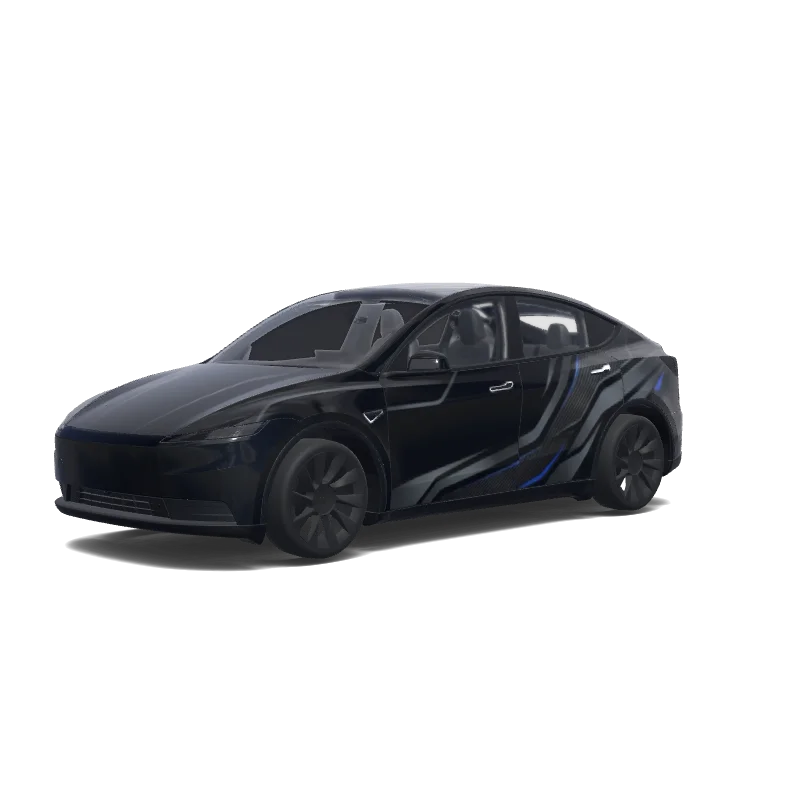 Tesla Model Y (2025+) with a Carbon Fiber wrap, 3D Paint Shop preview