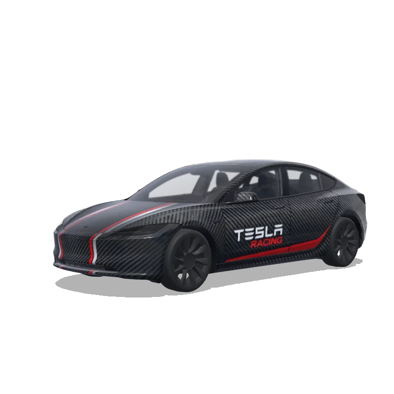 Tesla Model 3 (2024+) with a Carbon Fiber Tesla Racing wrap, 3D preview