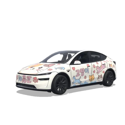 Tesla Model Y (2025+) with a Cat Theme wrap, 3D preview