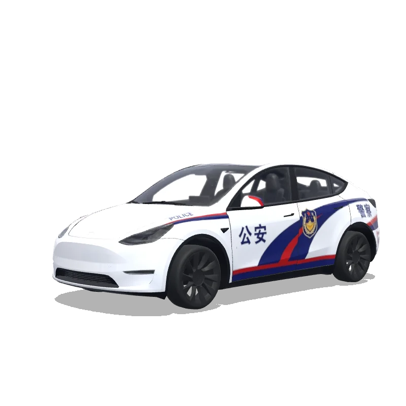 Tesla Model Y with a Chinese Police Latest Livery wrap, 3D preview