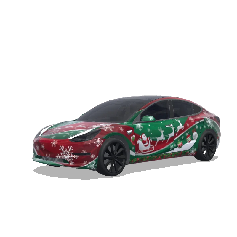 Tesla Model 3 with a Christmas Reindeer and Snowflakes wrap, 3D preview