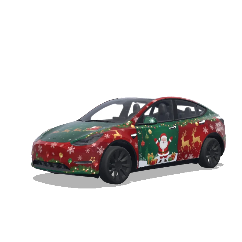 Tesla Model Y with a Christmas Reindeer and Snowflakes wrap, 3D preview