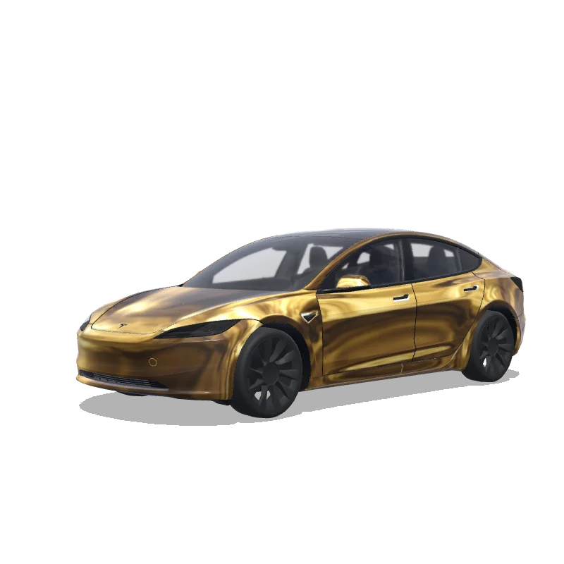 Tesla Model 3 (2024+) with a Chrome wrap, 3D Paint Shop preview