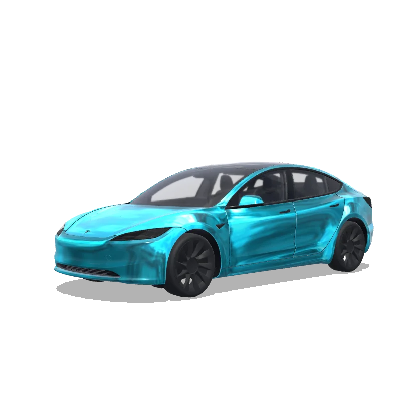 Tesla Model 3 (2024+) with a Chrome wrap, 3D Paint Shop preview