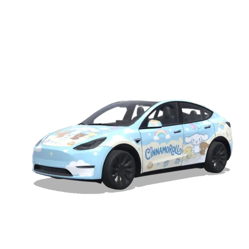 Tesla Model Y with a Cinnamoroll Pastel Theme wrap, 3D preview