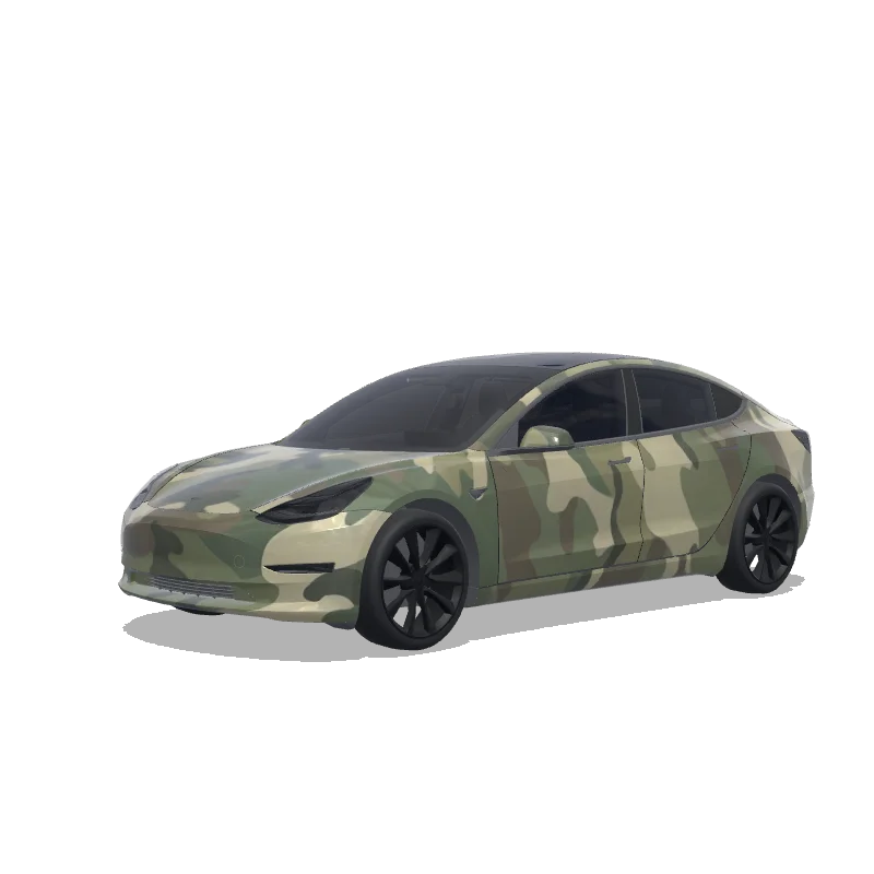 Tesla Model 3 with a Corsican Maquis Satin Camo wrap, 3D preview