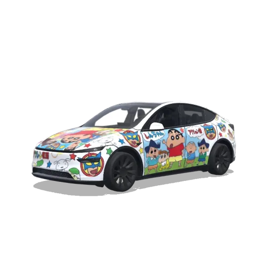 Tesla Model Y (2025+) with a Crayon Shin-Chan Cartoon wrap, 3D preview