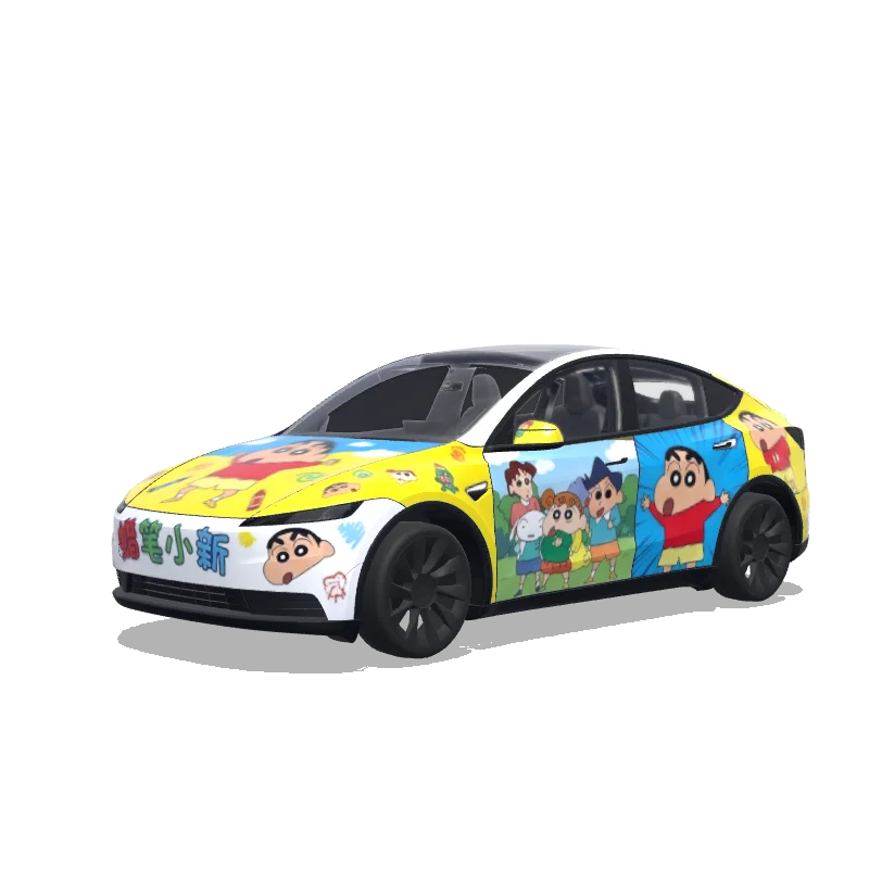 Tesla Model Y (2025+) with a Crayon Shin-Chan Skin wrap, 3D preview