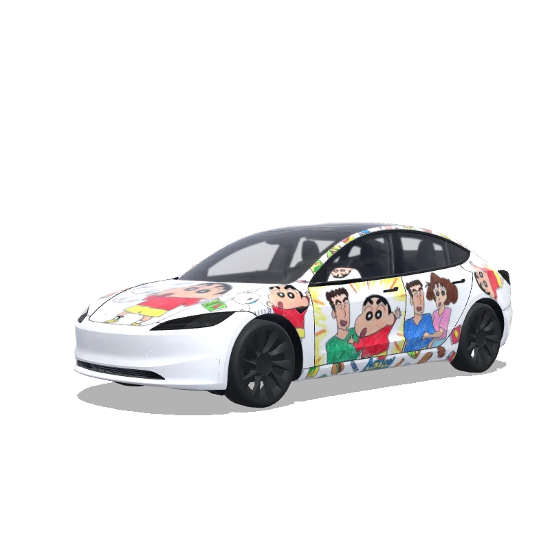 Tesla Model 3 (2024+) with a Crayon Shin-Chan wrap, 3D preview