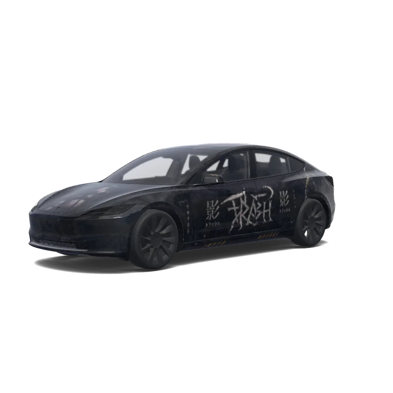 Tesla Model 3 (2024+) with a Cyberpunk wrap, 3D Paint Shop preview