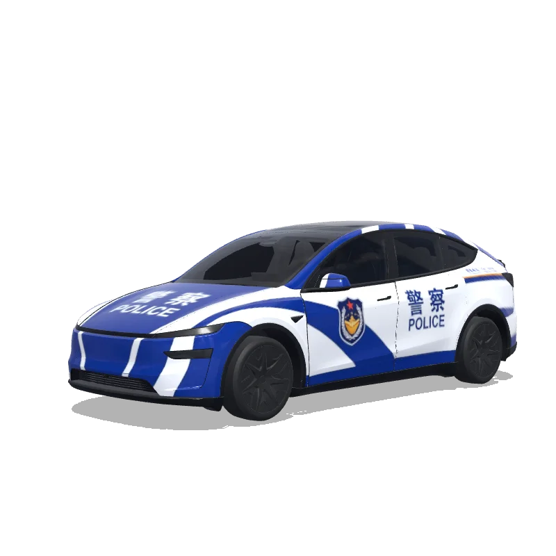 Tesla Model Y L wrap design - 警车涂装,蓝白条纹,官方徽章和紧急车辆标记