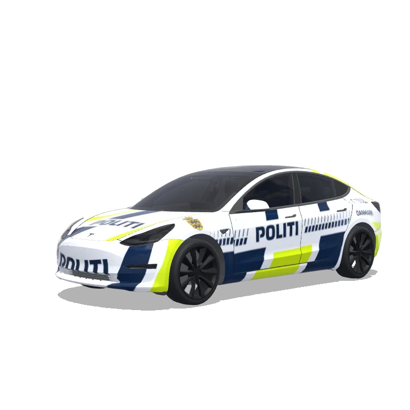 Tesla Model 3 with a Danish Police Livery wrap, 3D preview