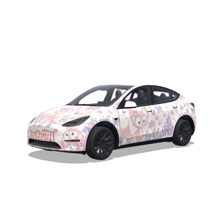 Tesla Model Y with a Disney LinaBell Pink Fox wrap, 3D preview