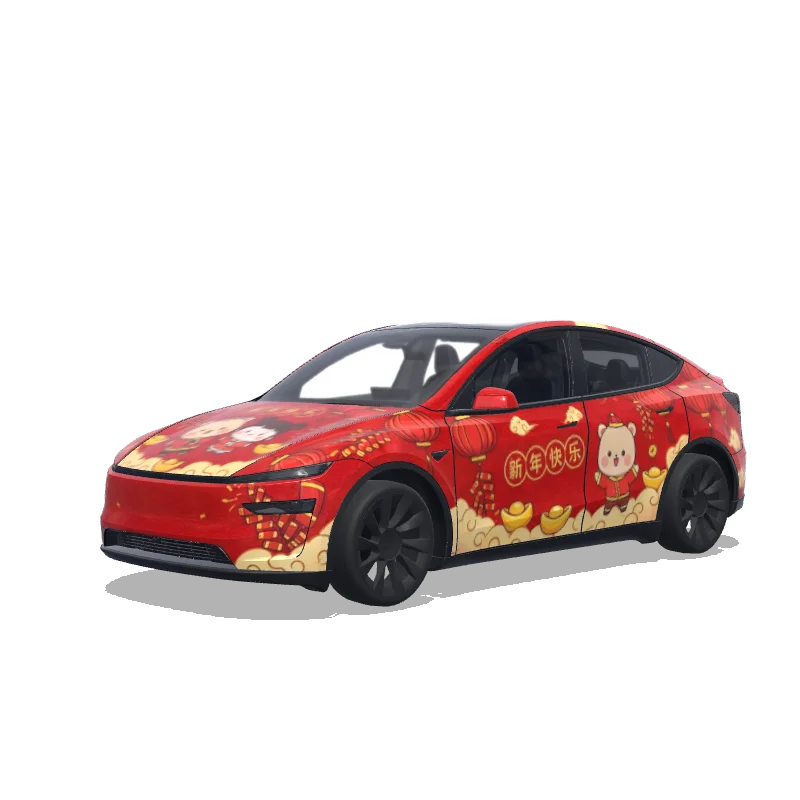 Tesla Model Y (2025+) wrap design - 帮我把换成布布一二新年套装