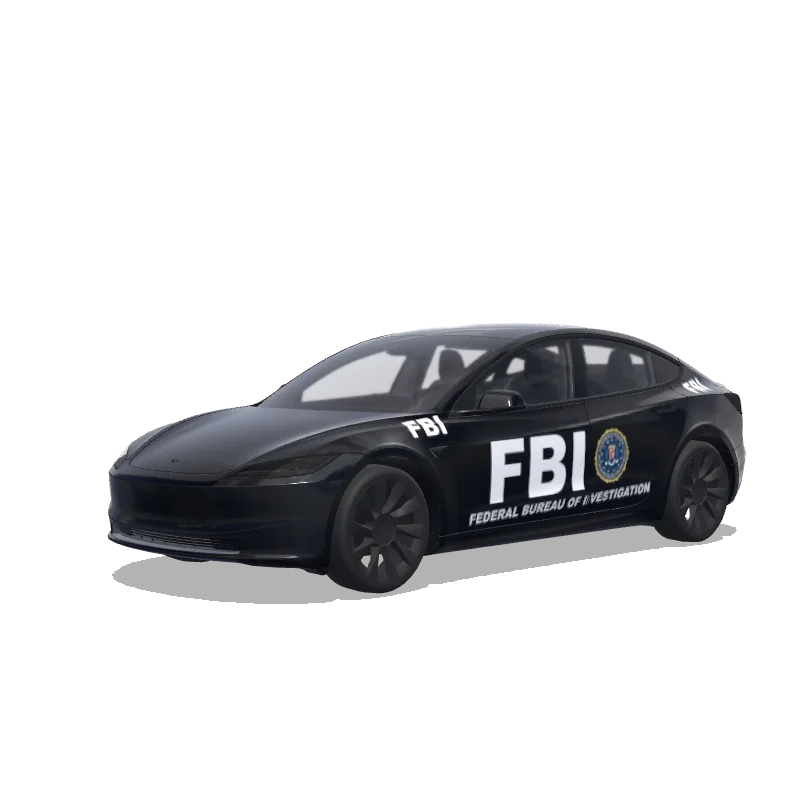 Tesla Model 3 (2024+) with a FBI Unmarked Livery wrap, 3D preview