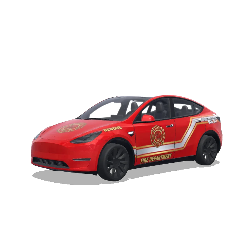Tesla Model Y with a Flames wrap, 3D Paint Shop preview